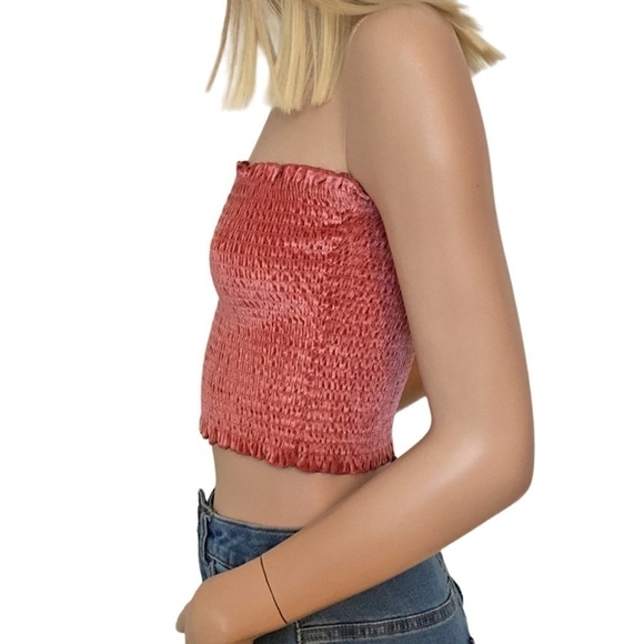 Hollister Shirred Smocked Crop Tube Top Tank Ruffles and Velvet Pullover - Picture 7 of 14